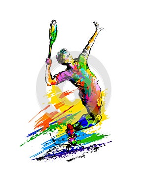 Tennis player. Hand drawn colorful vector illustration