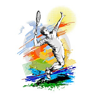 Tennis player. Hand drawn colorful vector illustration