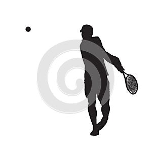 Tennis player hitting ball, backhand, isolated vector silhouette