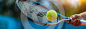 Tennis player hitting ball with racket. Sports banner concept for tournaments and competitions photo