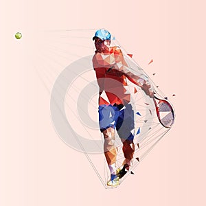 Tennis player, isolated low poly vector illustration. Man playing tennis. Individual summer sport. Active people