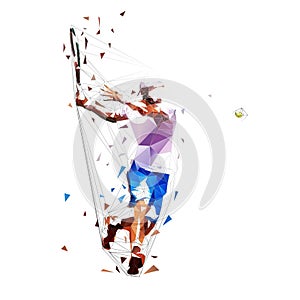 Tennis player, isolated low polygonal vector illustration. Forehand shot. Individual sport