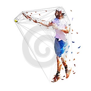 Tennis player, isolated low polygonal vector illustration. Forehand shot. Individual sport