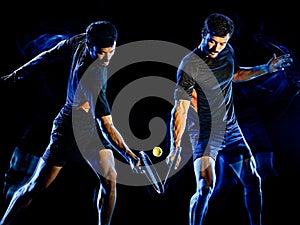 Tennis player man light painting  black background