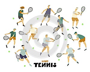 Tennis player man set Boy Guys with racket and ball Human figure in motion