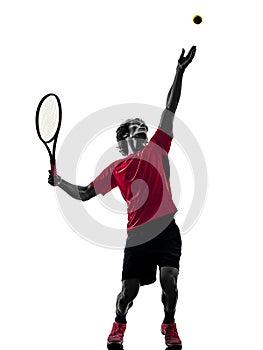 Tennis player man silhouette isolated white background