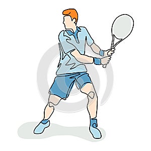 Tennis player one continuous line art drawing