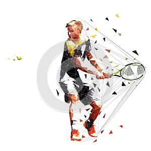 Tennis player, two handed backhand topspin shot, isolated polygonal vector illustration