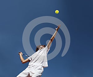 Tennis player with racket during a match game