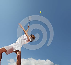 Tennis player with racket during a match game