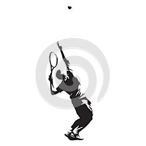 Tennis player serving ball, isolated vector ink drawing. Vector silhouette. Tennis service
