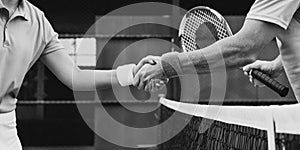 Tennis Player Shake Hands Match Done Concept