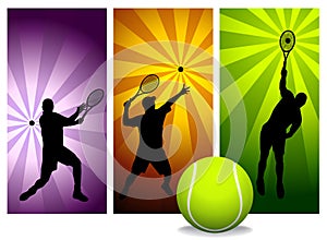 Tennis Player Silhouettes - Vector.