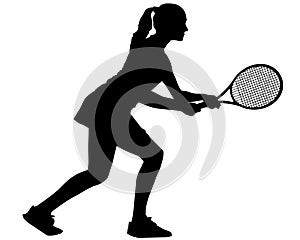 Tennis Player Silhouettes - Woman or Girl Playing Positioning to Receive Serve