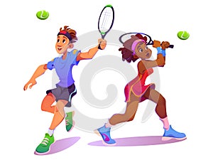 Tennis player sport character woman and man vector