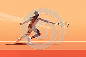 Tennis player. Vector illustration of a man playing tennis on the court, Tennis players are tackling a shot with rackets, full