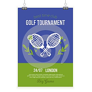 Tennis Poster in grunge style, modern flyer, Tournament template, game layout