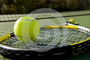 Tennis Racket and Ball on Court