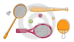 Tennis racket and ball ,equipments for badminton game sport . Vector illustration EPS 10