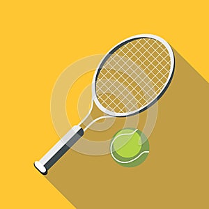 Tennis racket and ball icon, flat style