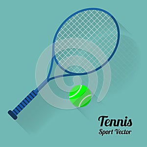 Tennis racket and ball icon, flat vector illustration