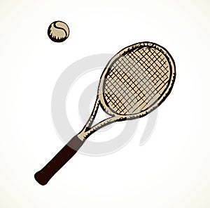 Tennis racket and ball. Vector drawing