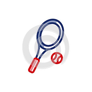 Tennis racket and ball vector icons. This icon can be useful in industries such as sports equipment stores, tennis clubs, fitness