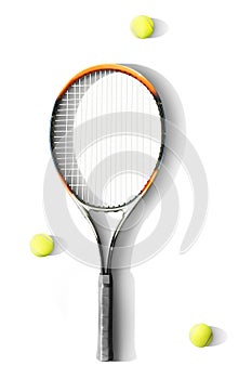 Tennis. Tennis racket and balls the white background. Isolated