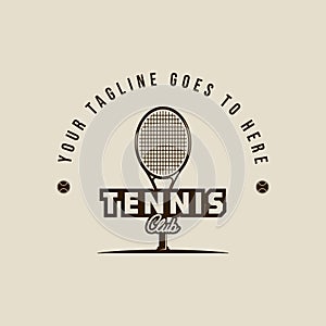 tennis racket logo vintage vector illustration template icon graphic design. sport sign or symbol for club or tournament league