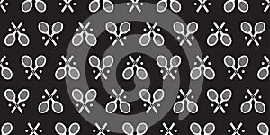 Tennis racket seamless pattern vector ball badminton vintage Sports doodle isolated wallpaper background Black