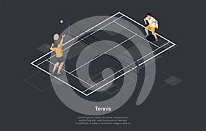 Tennis, Racket Sport Concept. Players Maneuvering The Ball With Tennis Rackets In Such A Way That The Opponent Is Not