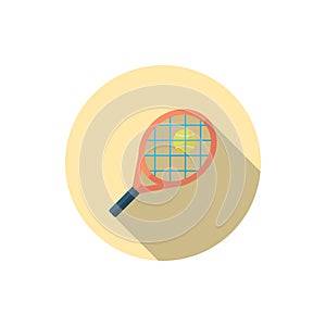 Tennis racket vector icon, flat design, long shadow