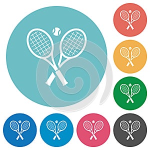 Tennis rackets with ball flat round icons