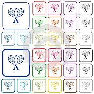 Tennis rackets with ball outlined flat color icons