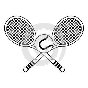 Tennis rackets and ball sport in black and white