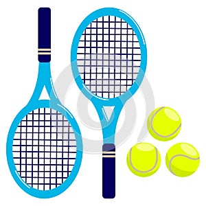 Tennis rackets and balls. Vector illustration