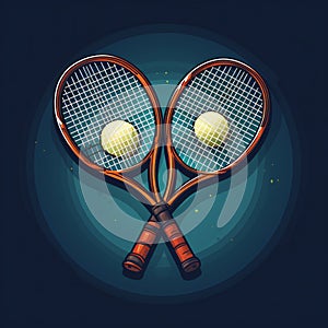 Tennis rackets crossed with balls design colorful