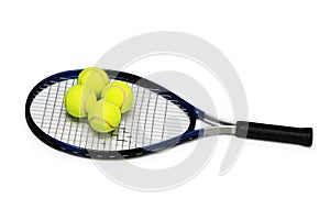 Tennis rackets and four balls