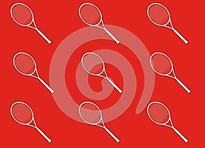 Tennis racquet on red background, seamless pattern