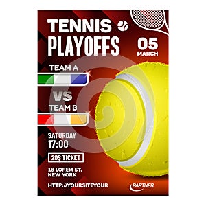 Tennis Racquet Sport Hit Ball Game Poster Vector