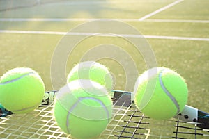 Tennis raquet and balls