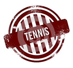 Tennis - red round grunge button, stamp