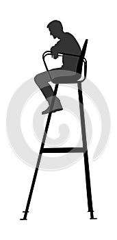 Tennis referee in chair vector silhouette.