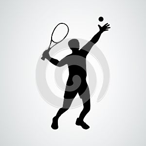 Tennis serve. Tennis player, black vector silhouette eps10