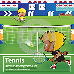 Tennis sport with cartoon characters design