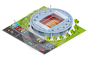 Tennis sport complex with open court stadium isometric Banner