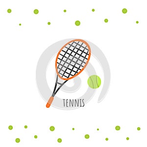 Tennis sport doodle card, postcard, tag, cover, background with text