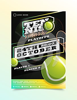 Tennis Sport Flyer Vector. Vertical Card Poster Design For Sport Bar Promotion. Tournament Flyer. Invitation Illustration