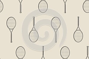 Tennis sport seamless pattern on the striped background.