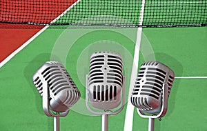 Tennis sports sporting sport commentary old vintage mics microphones sound